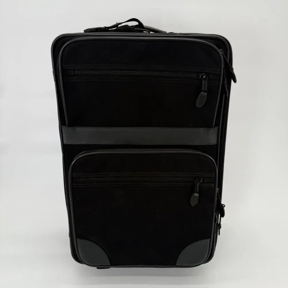 LL Bean 22” Rolling Suitcase Carry On Luggage Travel Bag Leather Trim Wheeled